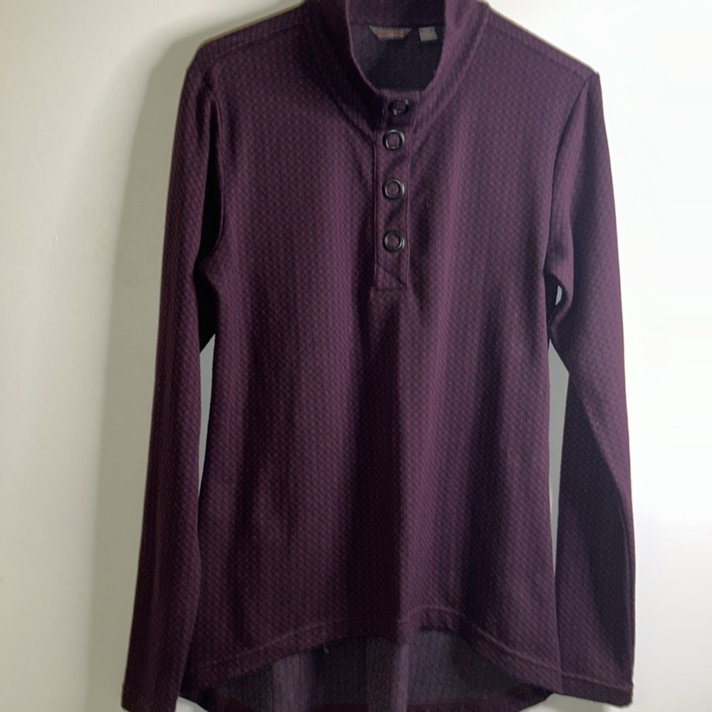 Merrell activewear snap neck top size large long sleeves purple black sweater